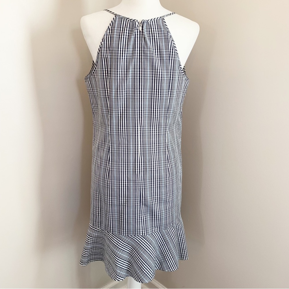 SOLD!  J CREW 6 Navy Blue Plaid Flutter Hem Flounce Halter V Neck Shift Dress - Picture 11 of 15